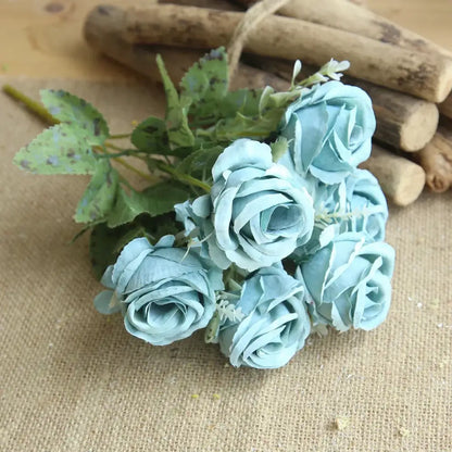 Blue peony and tea rose silk fake flowers – home garden decor