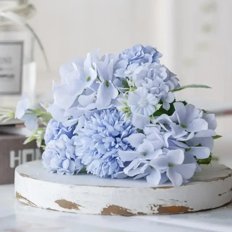 Blue peony and tea rose silk fake flowers – home garden decor