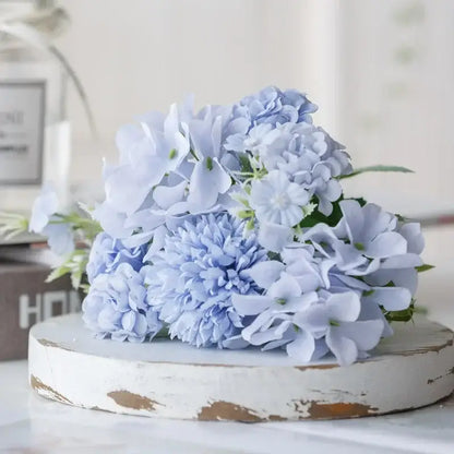 Blue peony and tea rose silk fake flowers – home garden decor