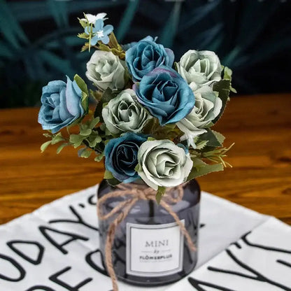 Blue peony and tea rose silk fake flowers – home garden decor