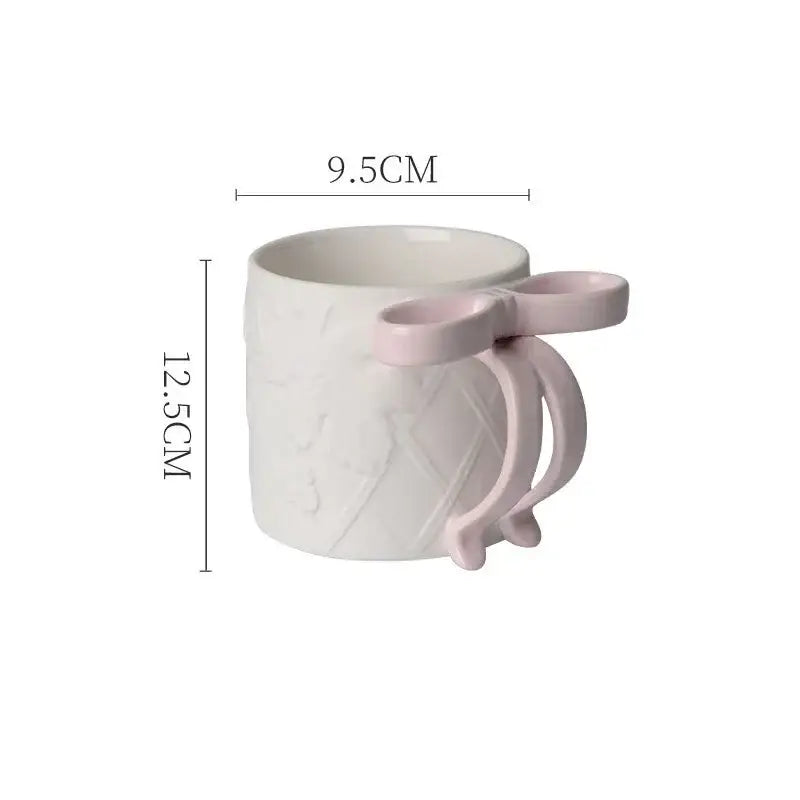 Blue & pink bowknot ceramic mug saucer set dining room tea cup