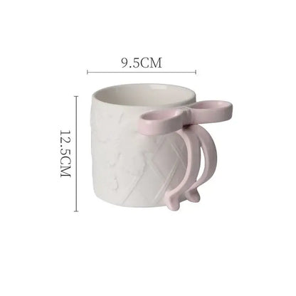 Blue & pink bowknot ceramic mug saucer set dining room tea cup