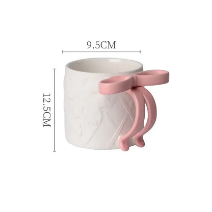 Blue & pink bowknot ceramic mug saucer set dining room tea cup