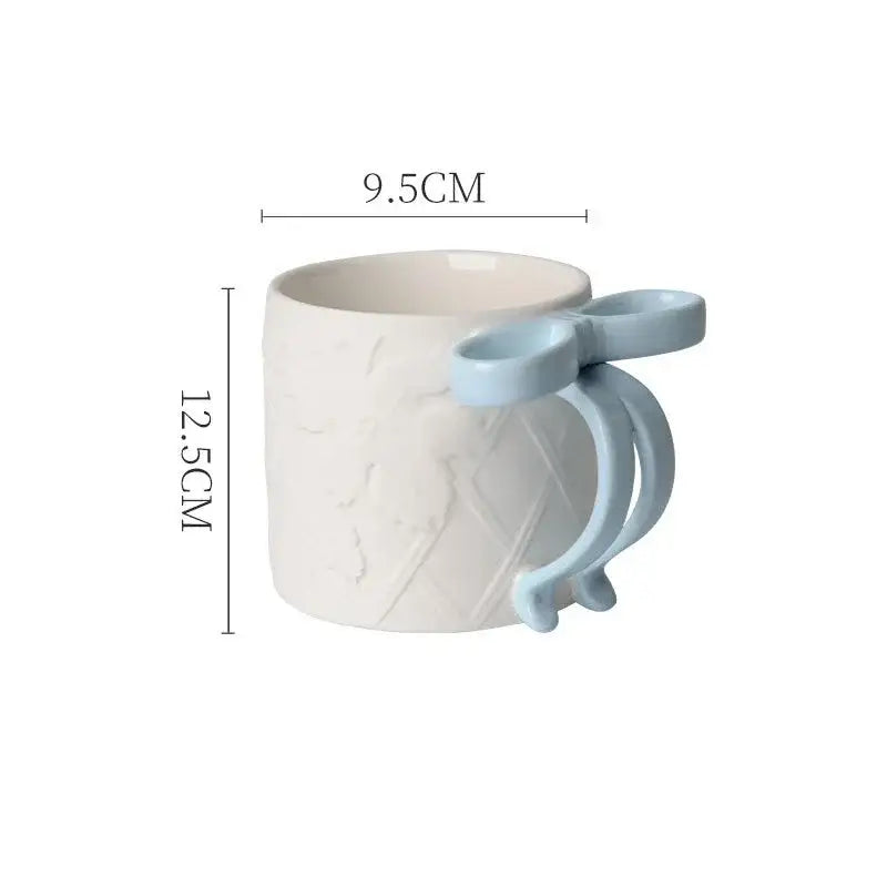 Blue & pink bowknot ceramic mug saucer set dining room tea cup