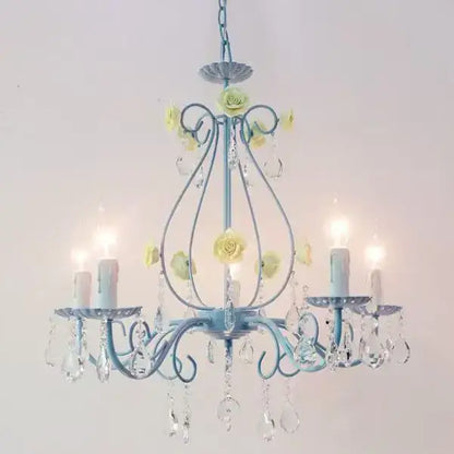 Blue & pink crystal bouquet pendant light for bedroom