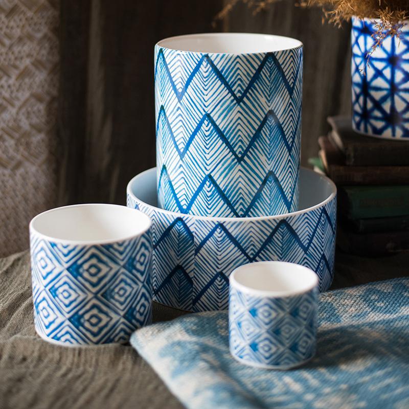 Blue Print Ceramic Vase Planter in Various Patterns, view 2