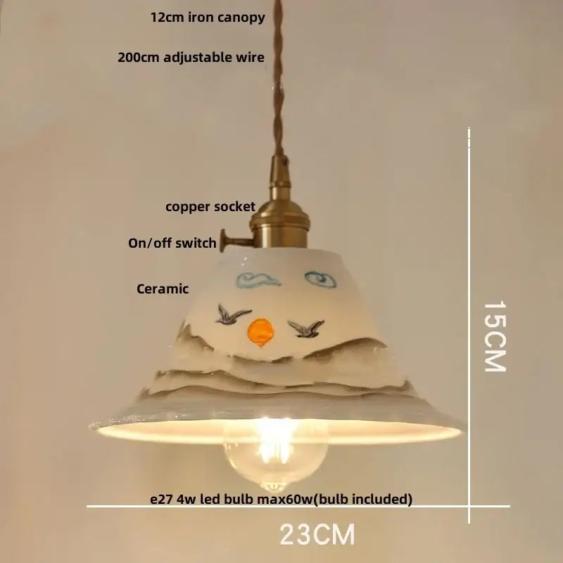 Blue ribbed ceramic led pendant lamp kitchen brass accents