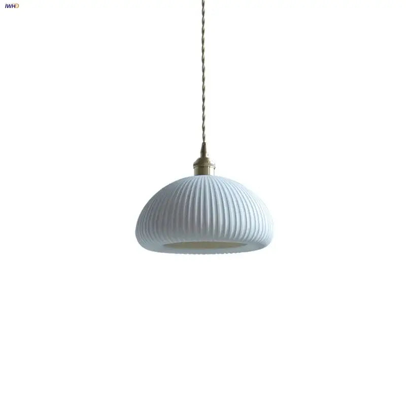 Blue ribbed ceramic led pendant lamp kitchen brass accents