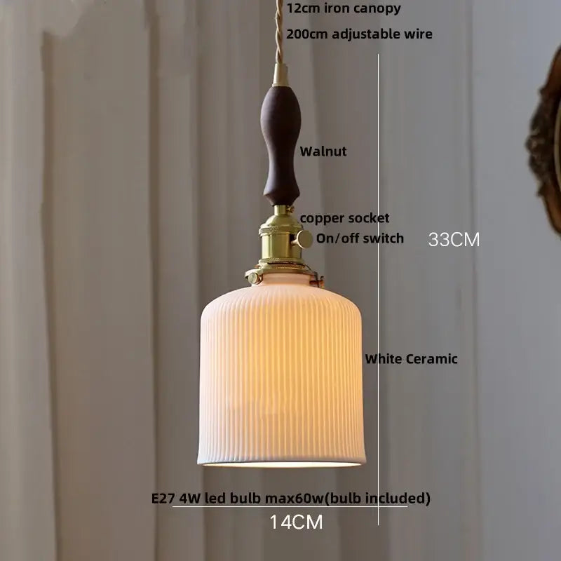 Blue ribbed ceramic led pendant lamp kitchen brass accents