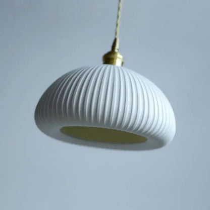 Blue ribbed ceramic led pendant lamp kitchen brass accents