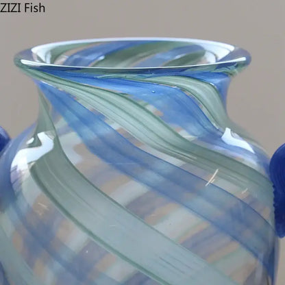Blue stripe glass swirl vase living room hydroponic plant pot