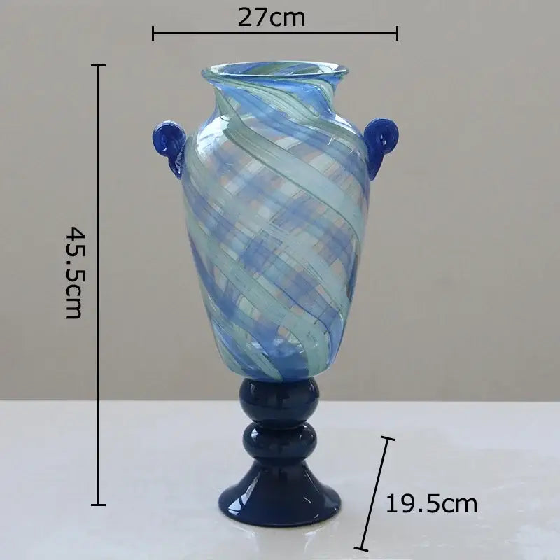 Blue stripe glass swirl vase living room hydroponic plant pot
