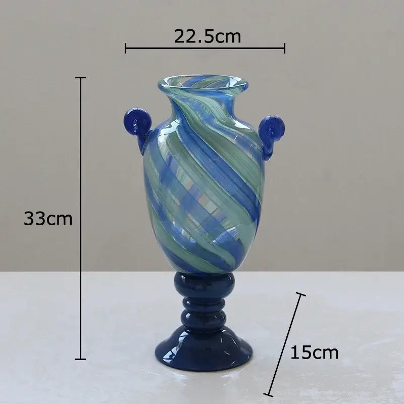 Blue stripe glass swirl vase living room hydroponic plant pot