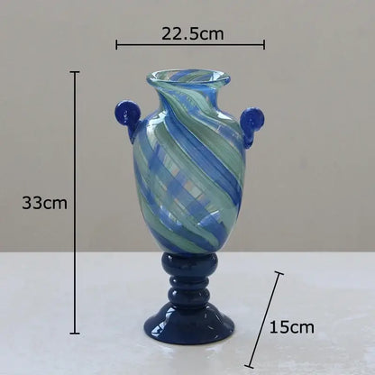 Blue stripe glass swirl vase living room hydroponic plant pot