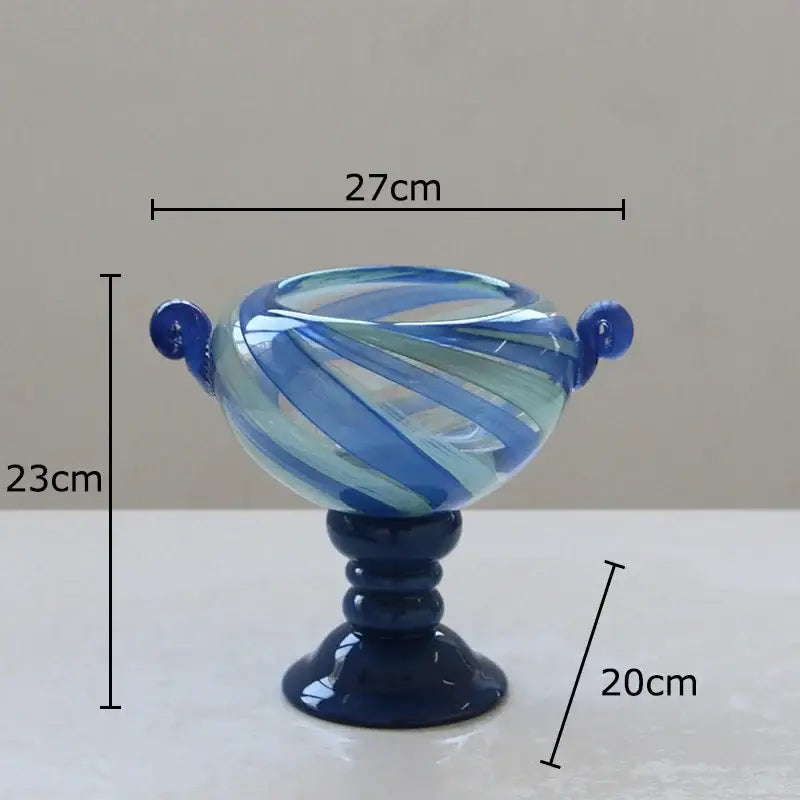 Blue stripe glass swirl vase living room hydroponic plant pot