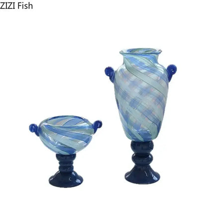 Blue stripe glass swirl vase living room hydroponic plant pot