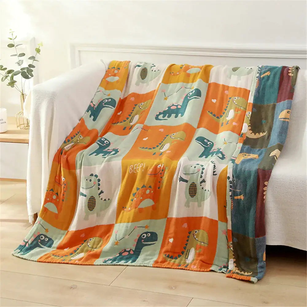 Blue teddy bear gauze cotton bath towel bedroom blanket