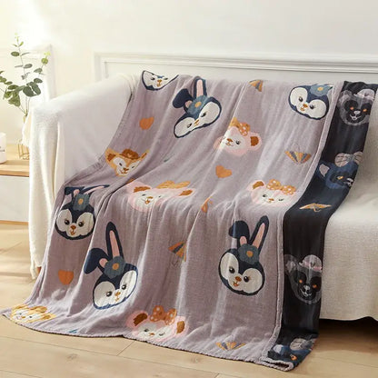 Blue teddy bear gauze cotton bath towel bedroom blanket