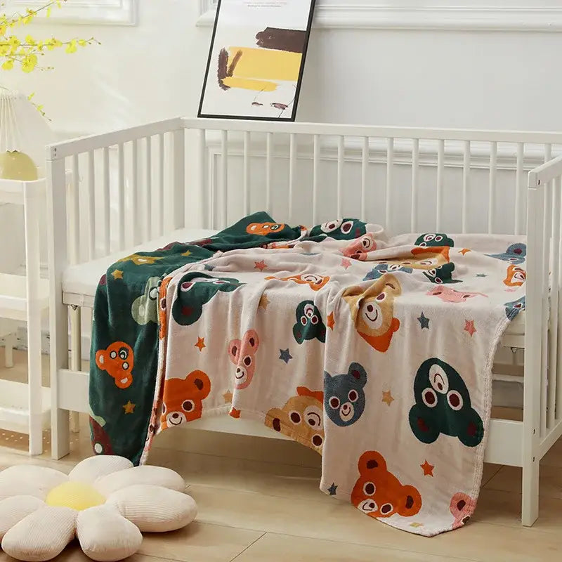 Blue teddy bear gauze cotton bath towel bedroom blanket