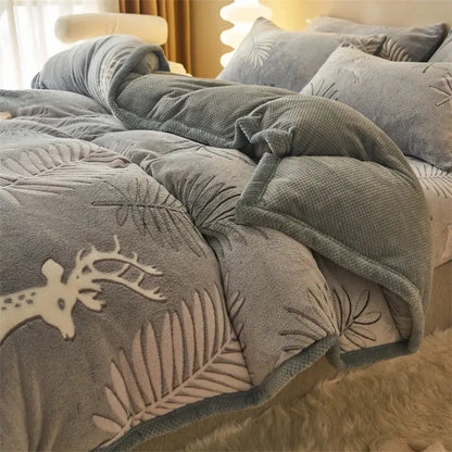 Blue teddy bear winter velvet duvet cover bedroom plush blanket