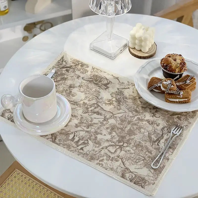 Blue toile cotton linen meal mat dining room table pad