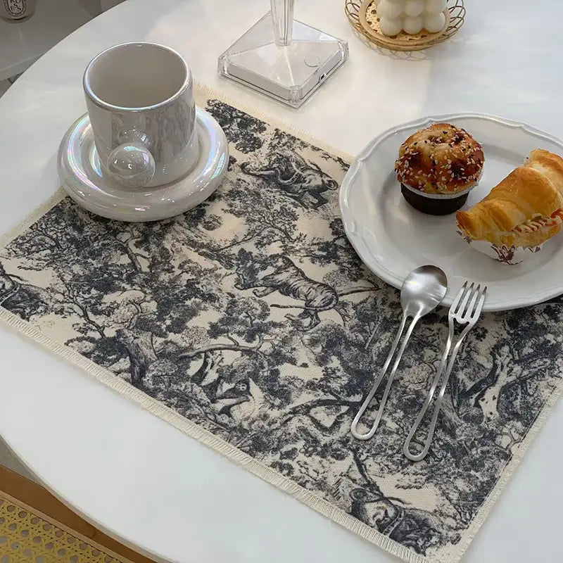 Blue toile cotton linen meal mat dining room table pad