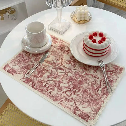 Blue toile cotton linen meal mat dining room table pad