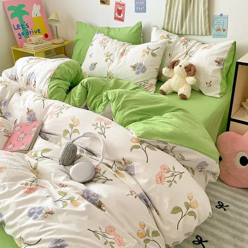 Blue & white bunny cloud cotton printed bedding sets bedroom quilt set