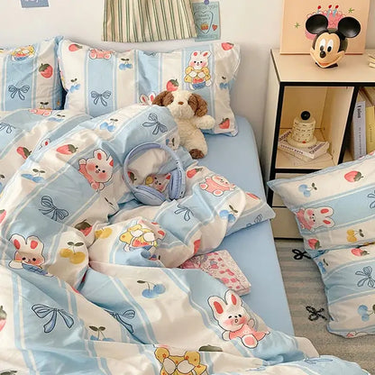 Blue & white bunny cloud cotton printed bedding sets bedroom quilt set