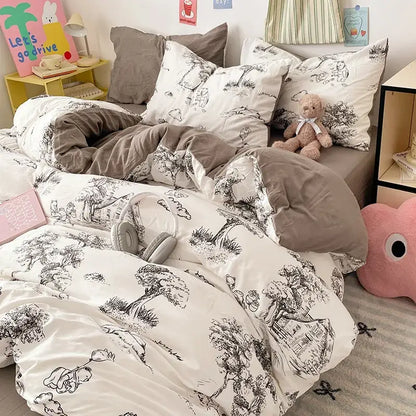 Blue & white bunny cloud cotton printed bedding sets bedroom quilt set