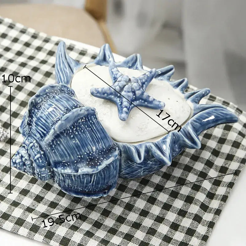 Blue & white ceramic marine life clamshell trays bedroom decor