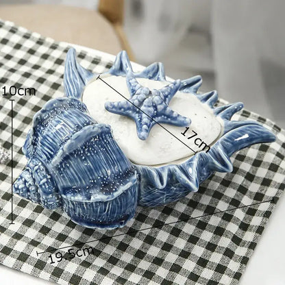 Blue & white ceramic marine life clamshell trays bedroom decor