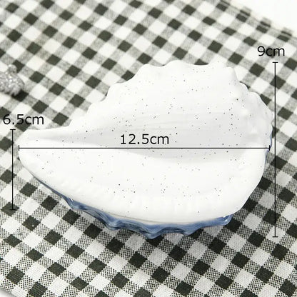 Blue & white ceramic marine life clamshell trays bedroom decor