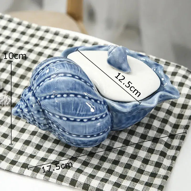 Blue & white ceramic marine life clamshell trays bedroom decor