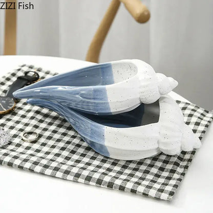 Blue & white ceramic marine life clamshell trays bedroom decor