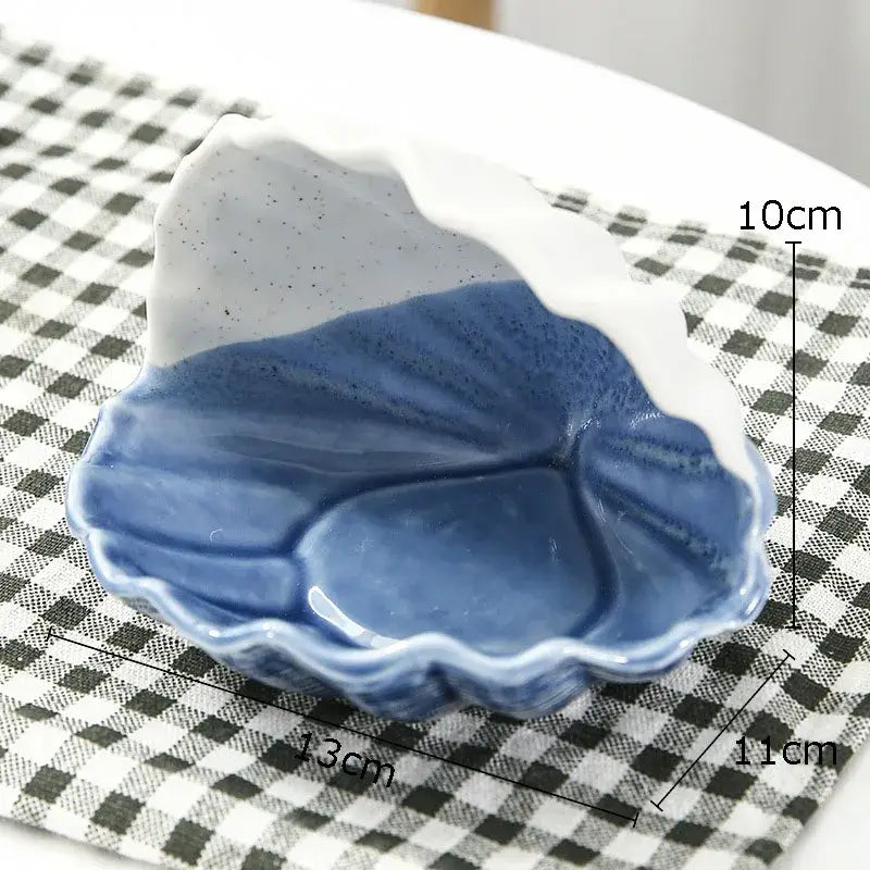 Blue & white ceramic marine life clamshell trays bedroom decor