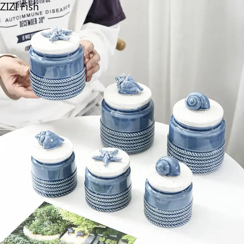 Blue & white ceramic marine life clamshell trays bedroom decor