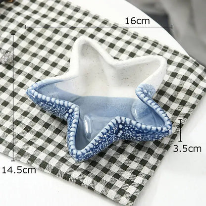 Blue & white ceramic marine life clamshell trays bedroom decor