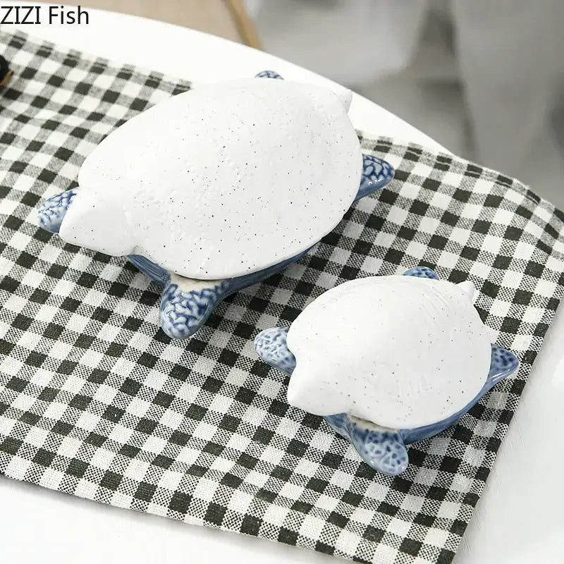Blue & white ceramic marine life clamshell trays bedroom decor
