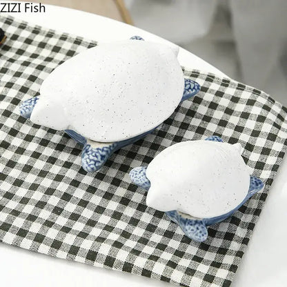 Blue & white ceramic marine life clamshell trays bedroom decor