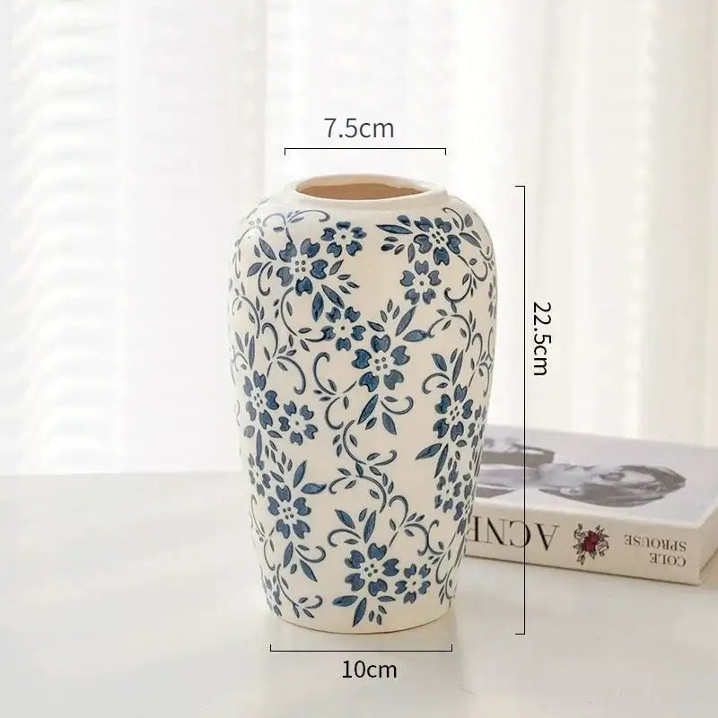 Blue & white ceramic vase living room ice crack floral decor