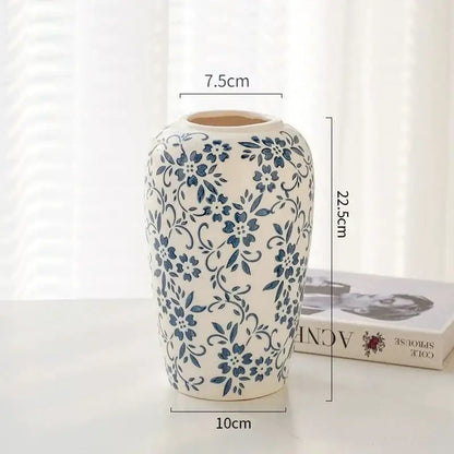 Blue & white ceramic vase living room ice crack floral decor