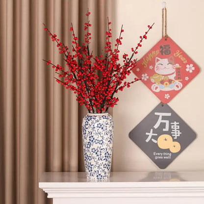 Blue & white ceramic vase living room ice crack floral decor