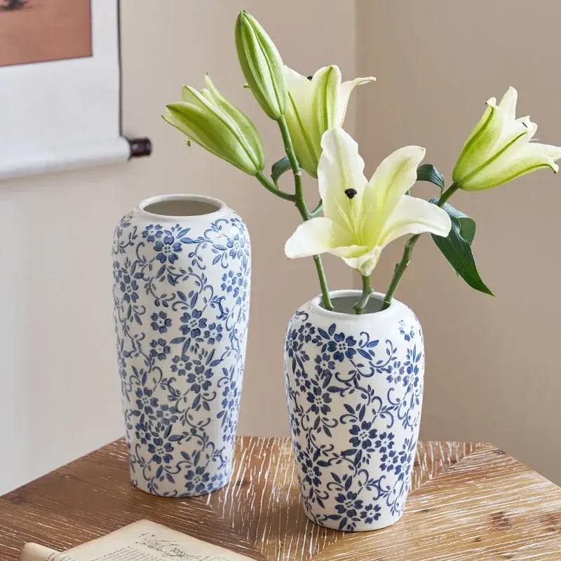 Blue & white ceramic vase living room ice crack floral decor
