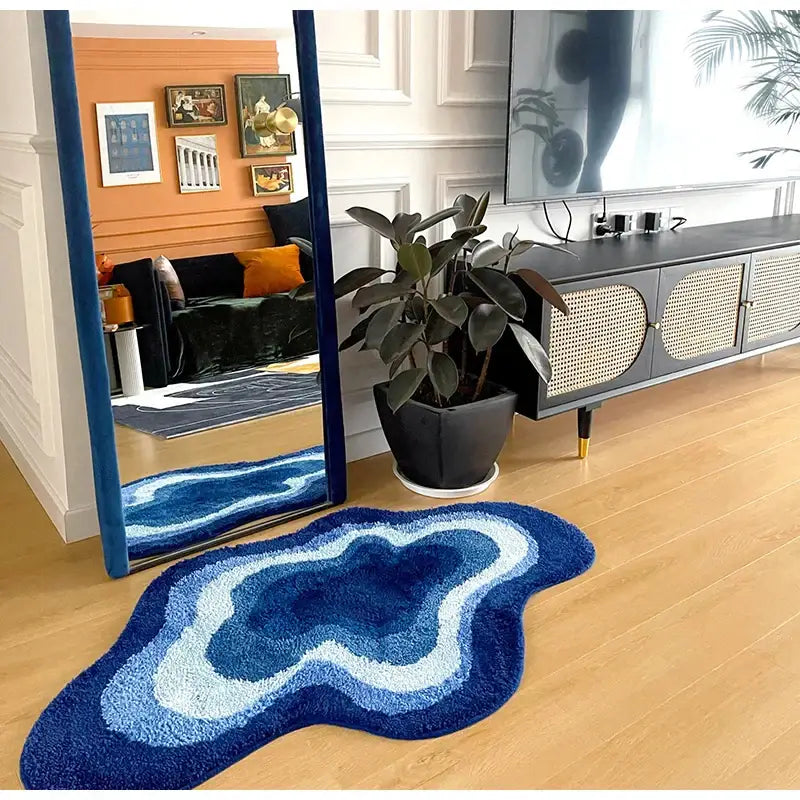 Blue & white cloud shaped tufted rug bathroom non slip mat