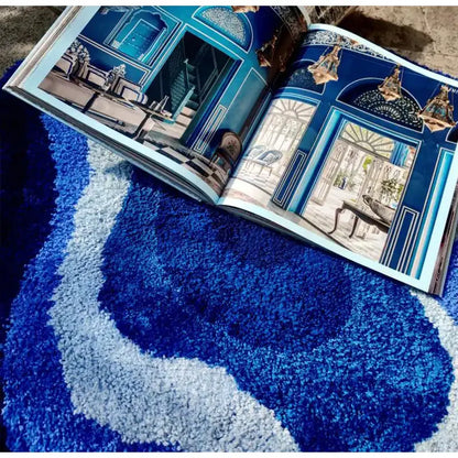 Blue & white cloud shaped tufted rug bathroom non slip mat