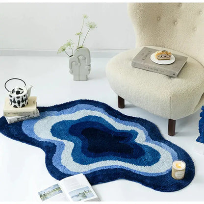 Blue & white cloud shaped tufted rug bathroom non slip mat