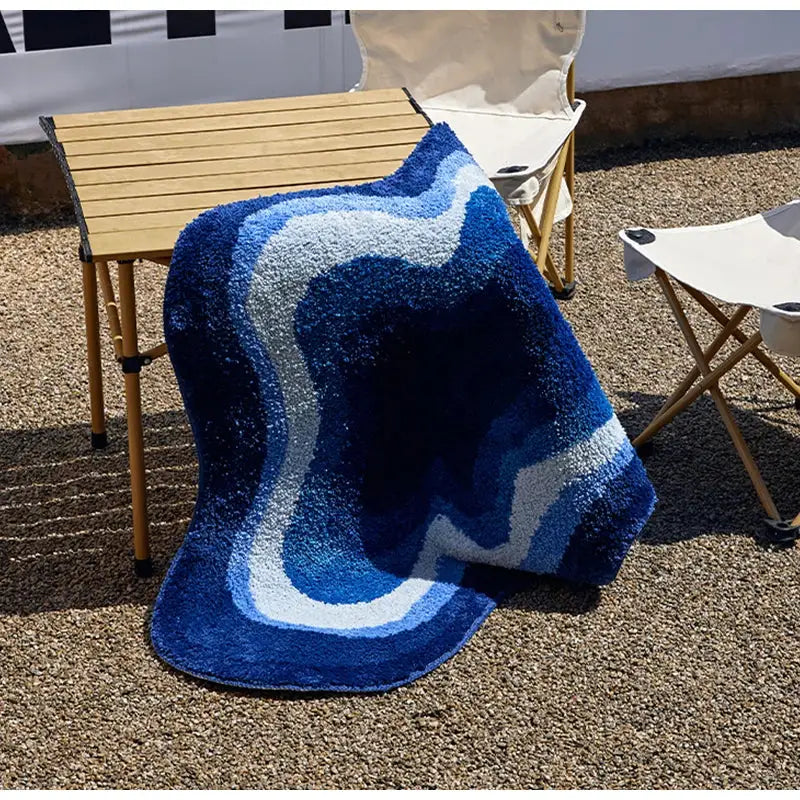 Blue & white cloud shaped tufted rug bathroom non slip mat