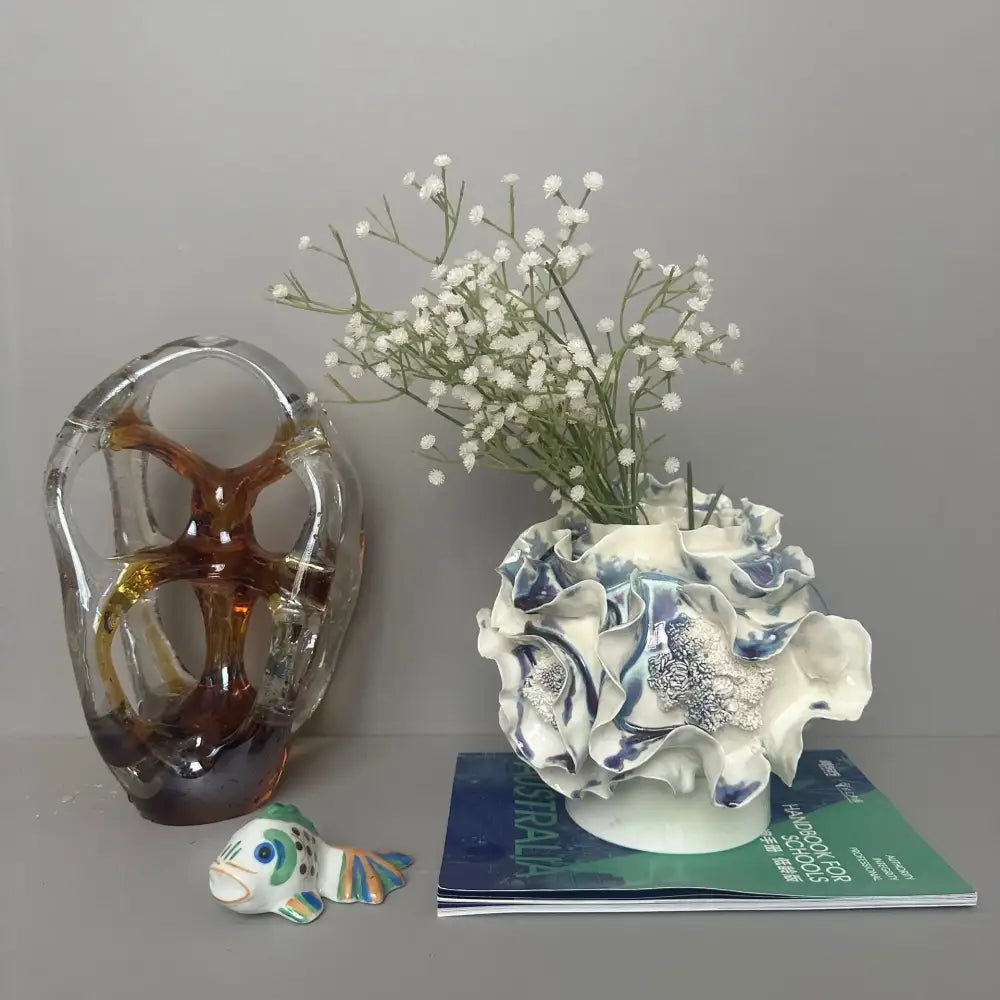 Blue & white handmade porcelain fold pattern vase living room decor