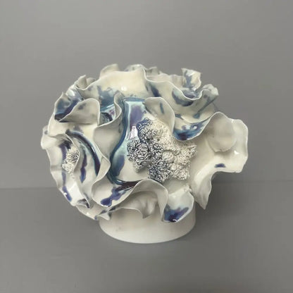Blue & white handmade porcelain fold pattern vase living room decor